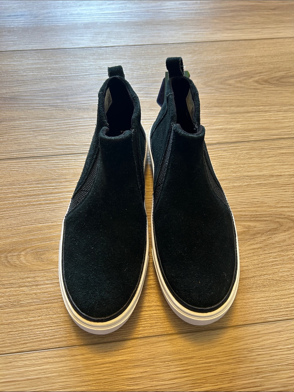 Women’s Black Suede Slip-On Sneaker with White Sole